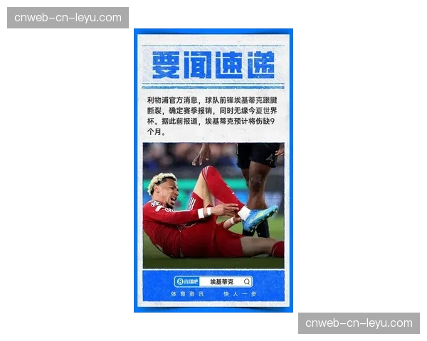 利物浦前锋埃基蒂克确诊跟腱断裂，赛季报销无缘2026年世界杯